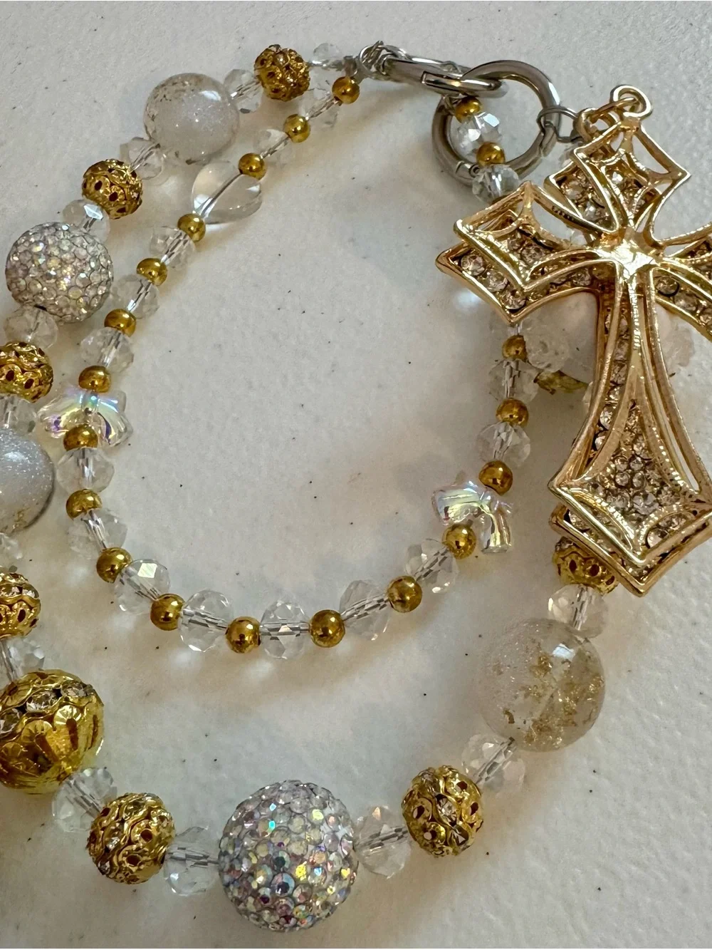 New Gold Crystal Cross Charm Phone Chain